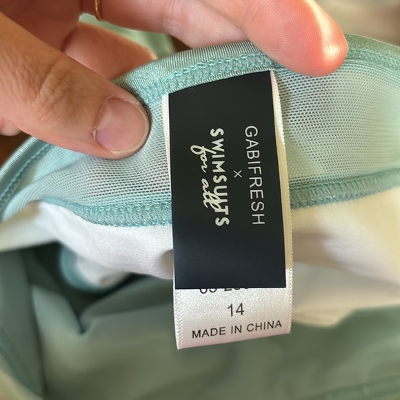 Gabifresh X Swimsuits for all Mesh Trimmed Light Green High Waisted Swim Bottom - Picture 4 of 5